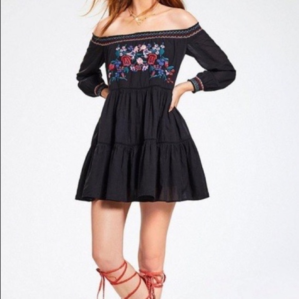 Free People Black Sunbeam Mini Dress
